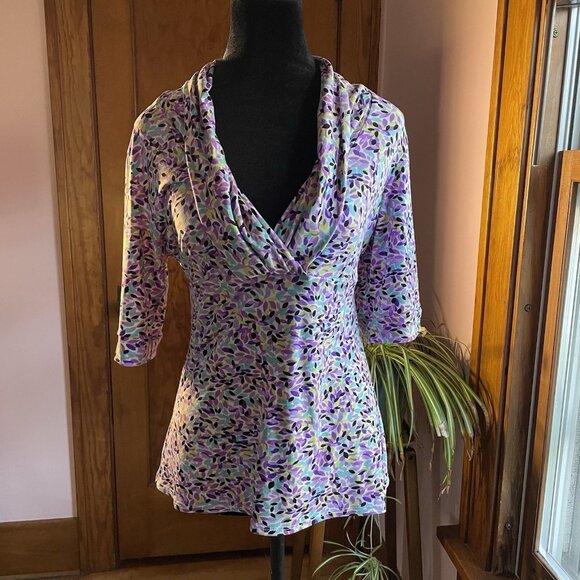 Vtg Y2K Tailor B Moss Floral Blouse Sz M Purple Cowl Neck Coquette Fairy Office - Picture 1 of 9